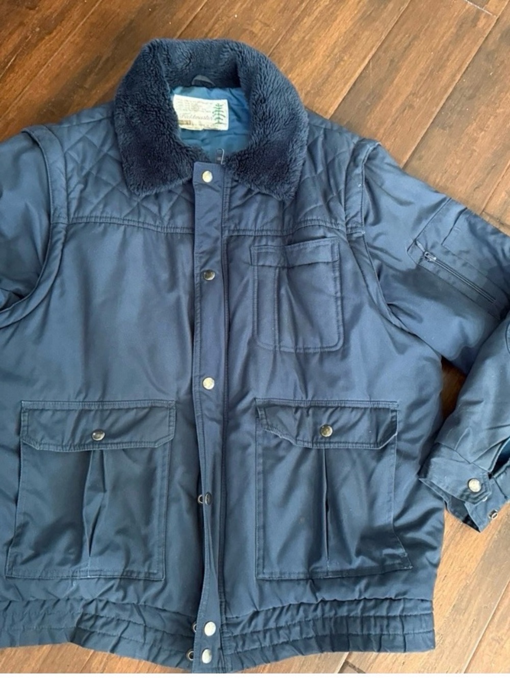 Vintage Sears Fieldmaster Mens Blue Jacket Tall X-Large Removable Sleeves